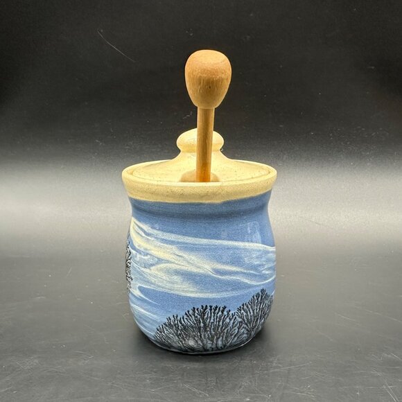 Sevierville Pottery Honey Pot Dipper Blue Skies Trees Studio Art Tennessee - Picture 3 of 9